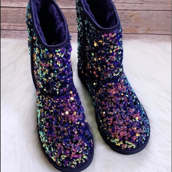 UGG Shoes - - UGG Classic Short Stellar Sequin "Purple" Women's Boot sz8